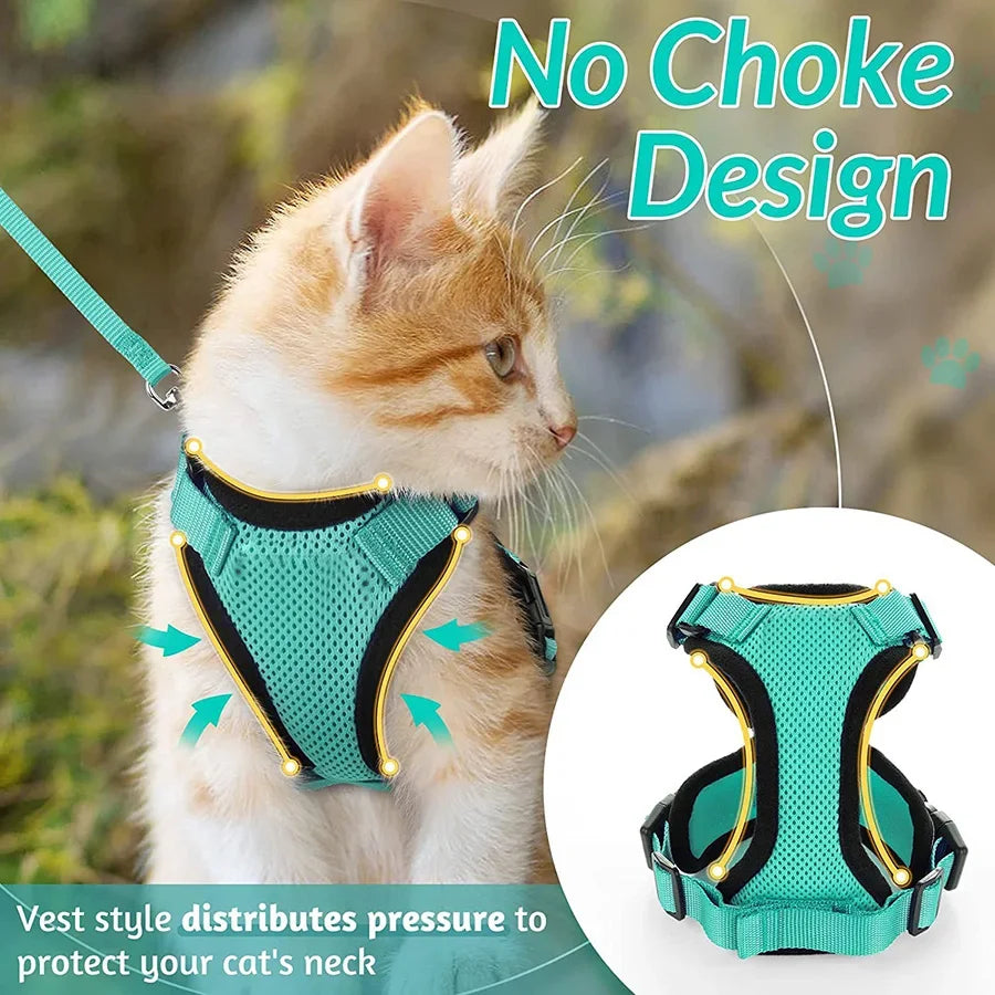 Escape-Proof Adjustable Cat Harness & Leash – Soft Vest for Walking