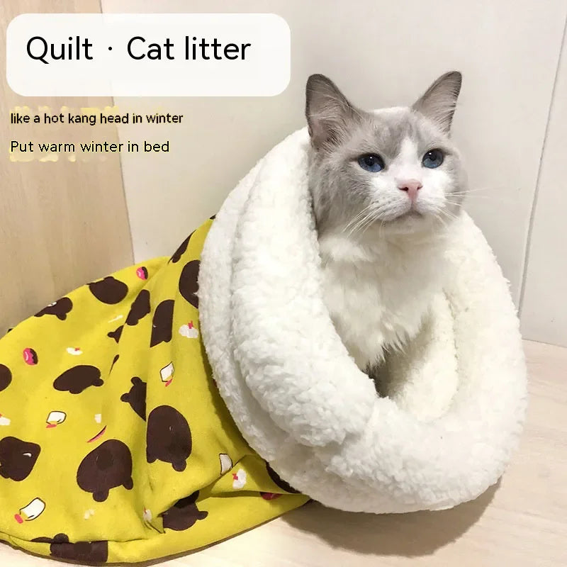 Lamb Plush Cat Sleeping Bag – Thickened Winter Nest
