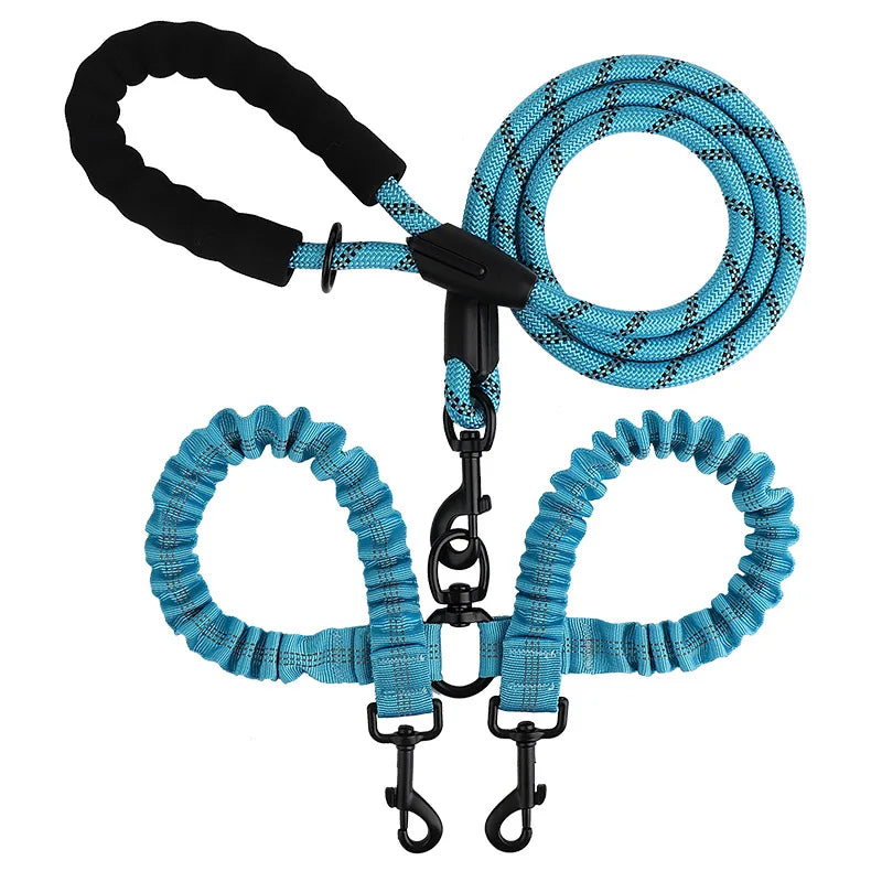 Double Dog Leash Coupler with Elastic Rope for Two Dogs
