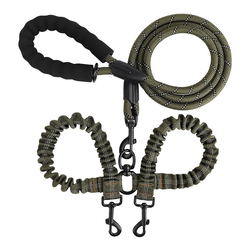 Double Dog Leash Coupler with Elastic Rope for Two Dogs
