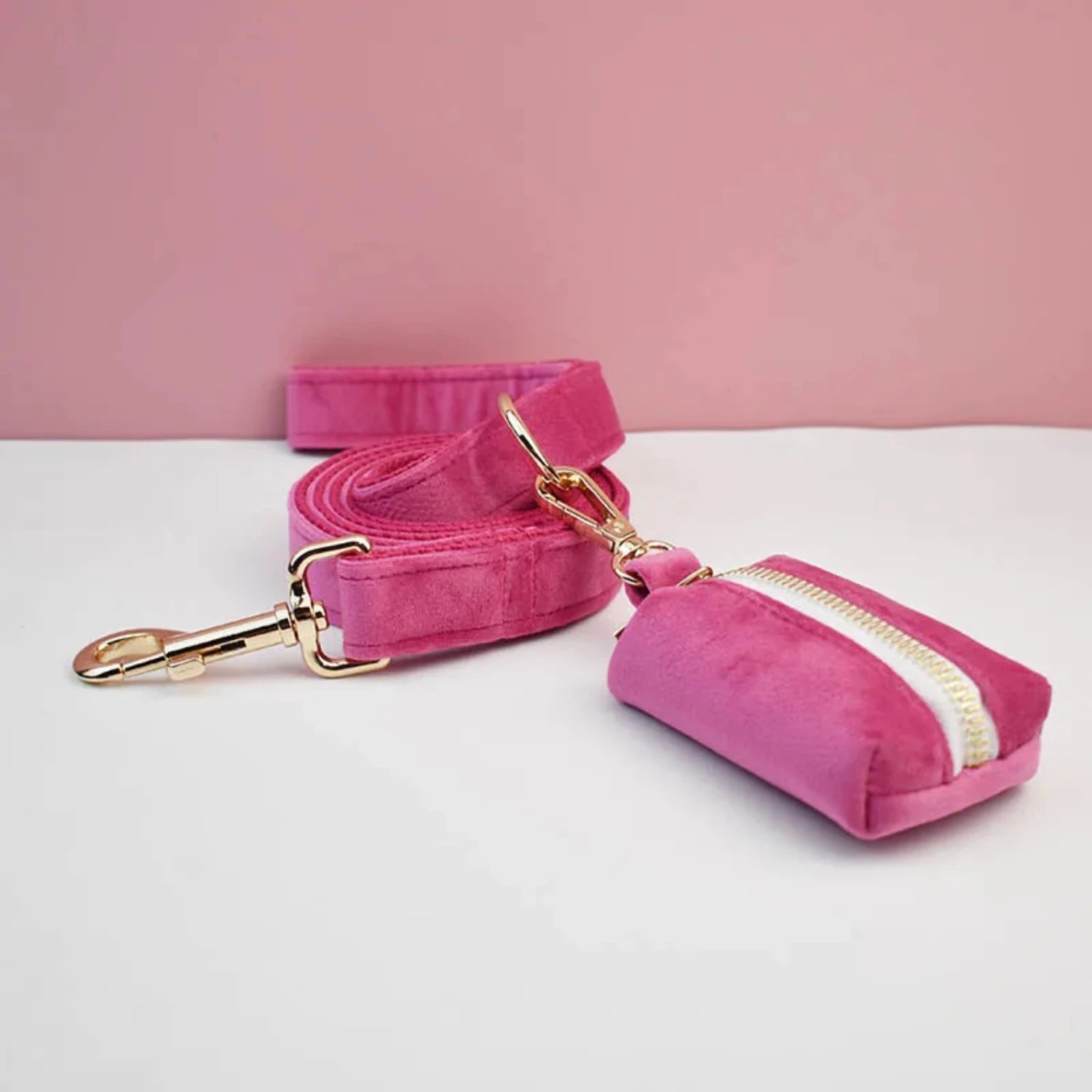 Rose Red Velvet Dog Collar & Leash Set – Custom Nameplate