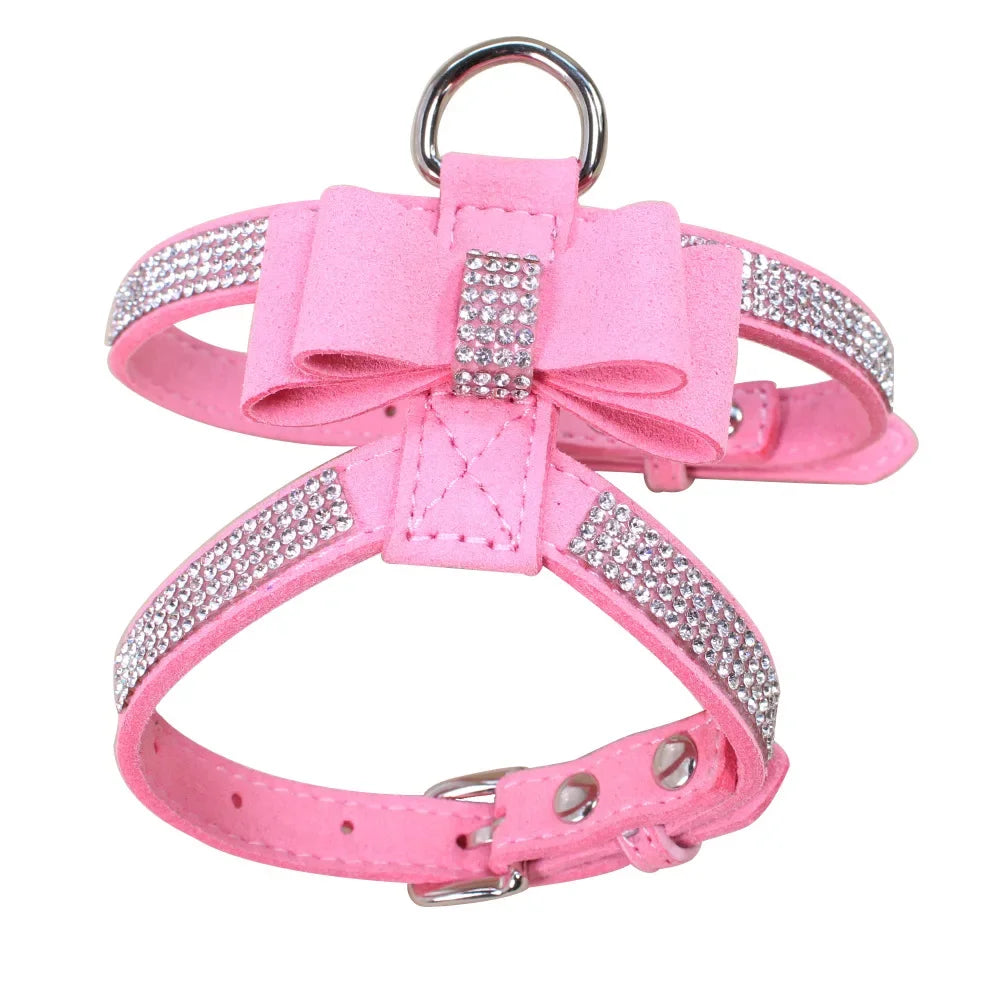 Rhinestone Bow Pet Chest Harness – Small Dog & Cat Walking Leash