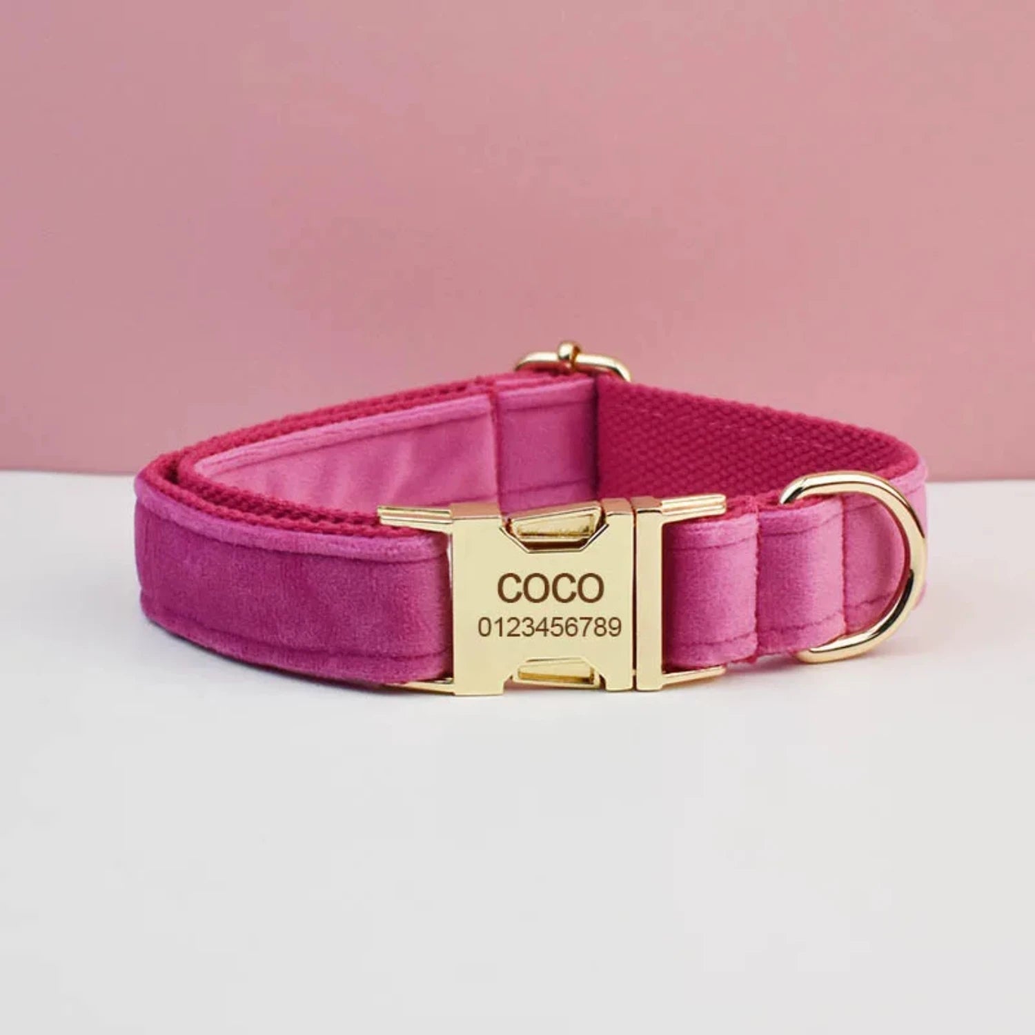 Rose Red Velvet Dog Collar & Leash Set – Custom Nameplate