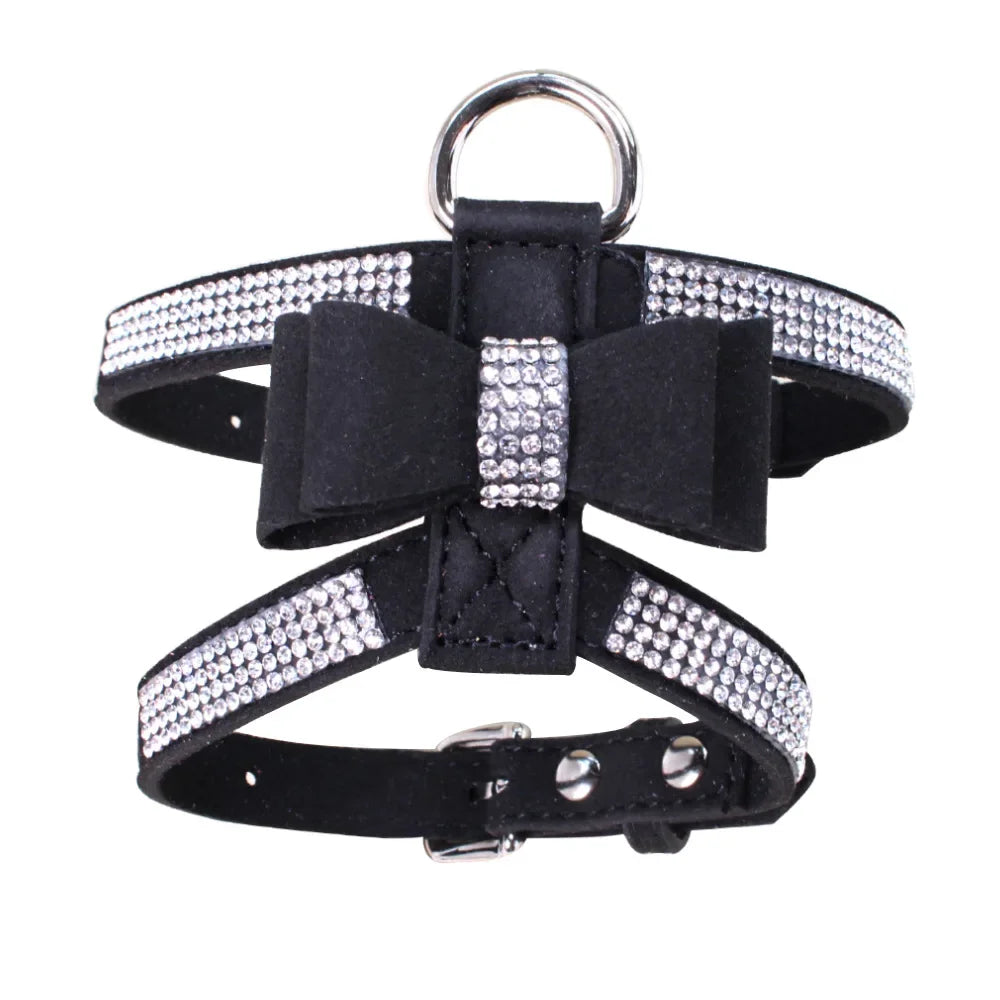 Rhinestone Bow Pet Chest Harness – Small Dog & Cat Walking Leash