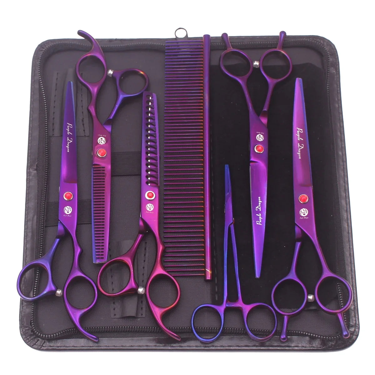 Purple Dragon 7" & 6.5" Pet Grooming Scissors Kit – Curved, Thinning & Straight
