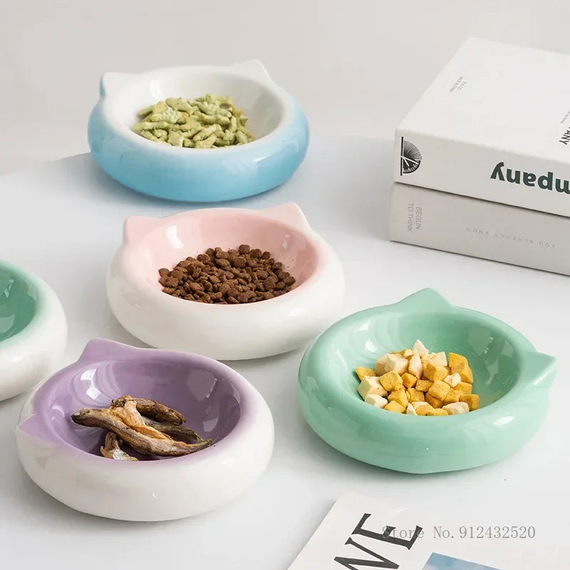 Cat Ear Ceramic Food & Water Bowl – Flat Bottom, Anti-Tip