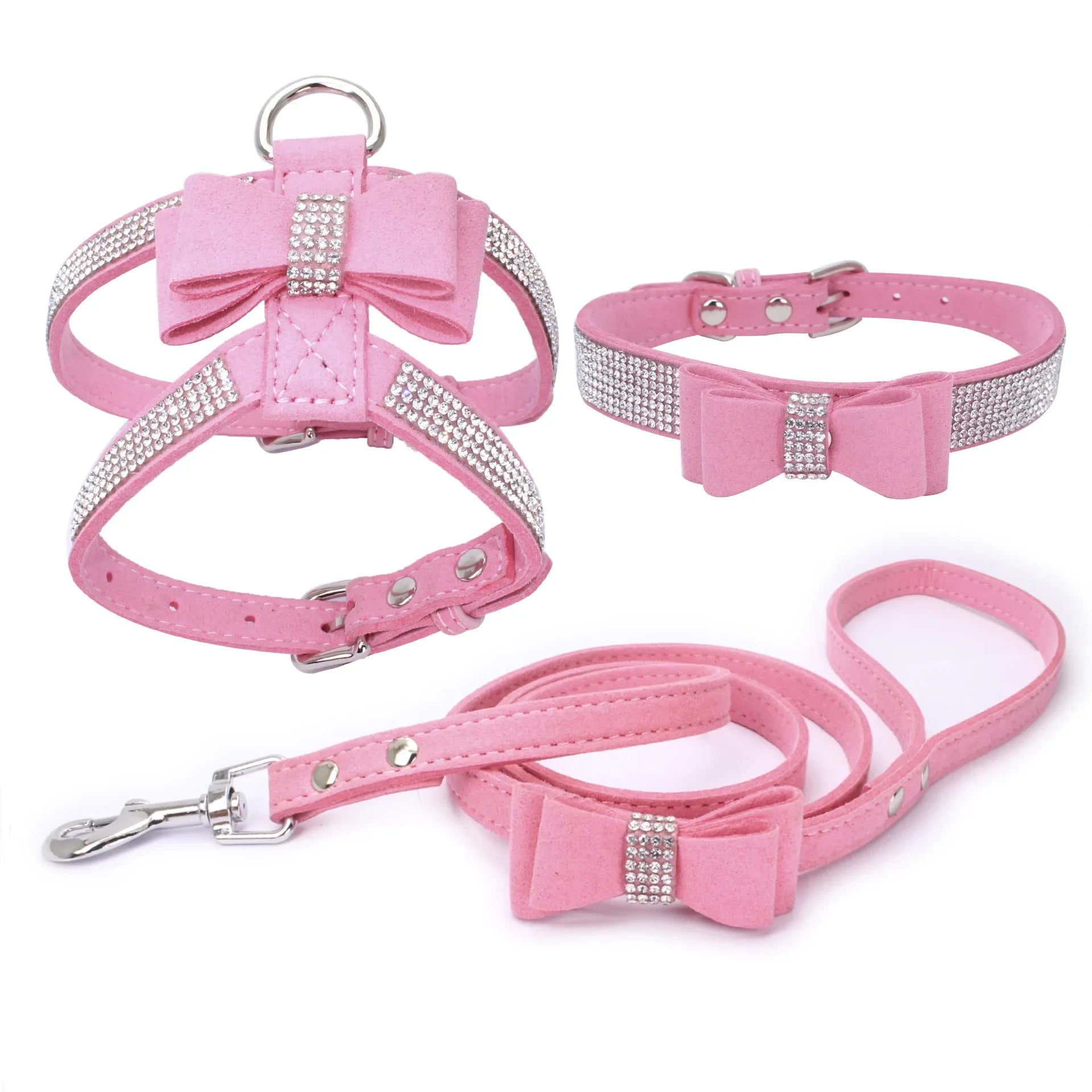 Rhinestone Bow Pet Chest Harness – Small Dog & Cat Walking Leash
