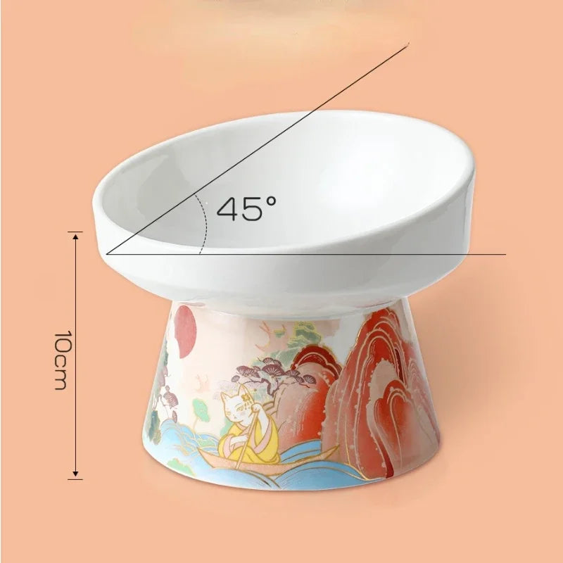 Raised Ceramic Pet Bowl with Mat for Cats & Dogs (2 Sizes)