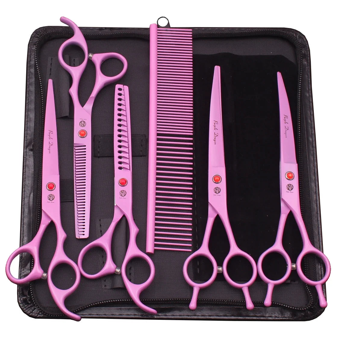 Purple Dragon 7" & 6.5" Pet Grooming Scissors Kit – Curved, Thinning & Straight