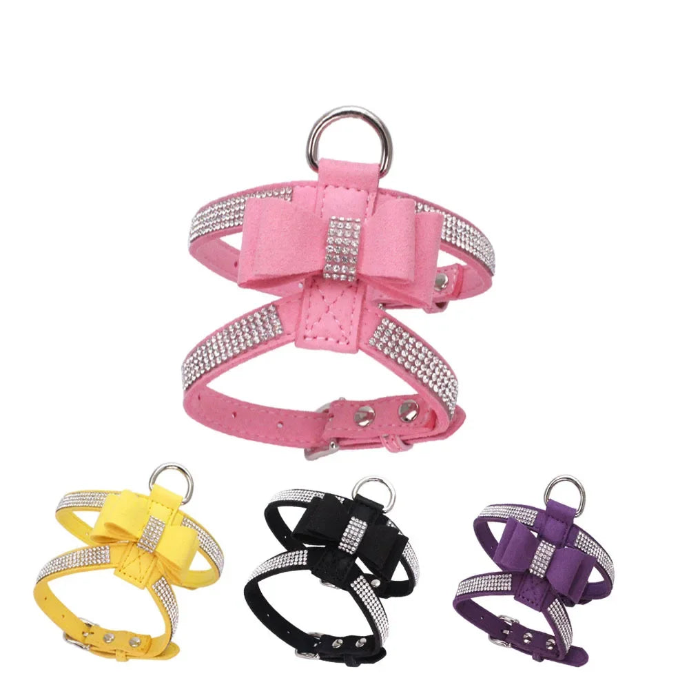 Rhinestone Bow Pet Chest Harness – Small Dog & Cat Walking Leash