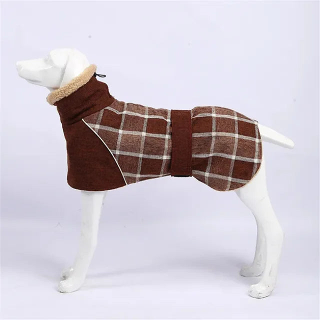 Thick Winter Dog Jacket – Reflective, Windproof, Checked Coat for Small to Large Dogs