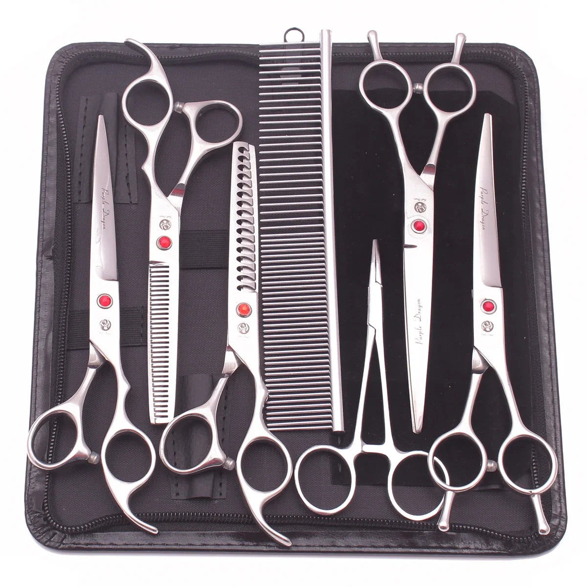 Purple Dragon 7" & 6.5" Pet Grooming Scissors Kit – Curved, Thinning & Straight