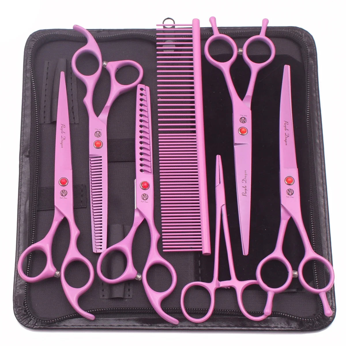Purple Dragon 7" & 6.5" Pet Grooming Scissors Kit – Curved, Thinning & Straight