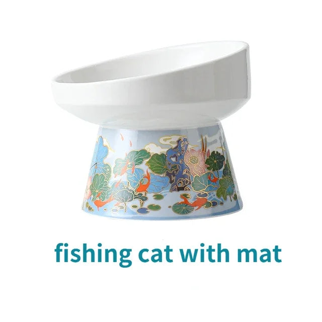 Raised Ceramic Pet Bowl with Mat for Cats & Dogs (2 Sizes)