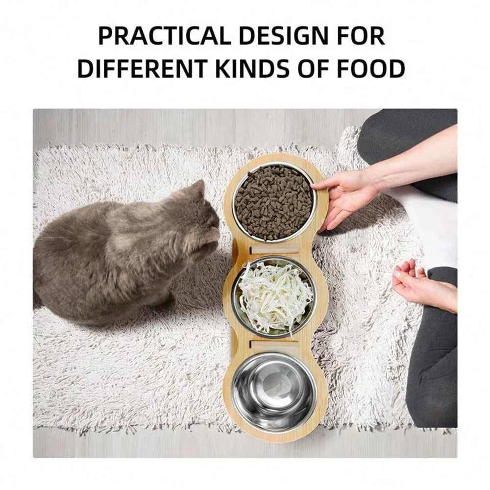 3-in-1 Raised Cat & Puppy Feeder with Stainless Steel Bowls