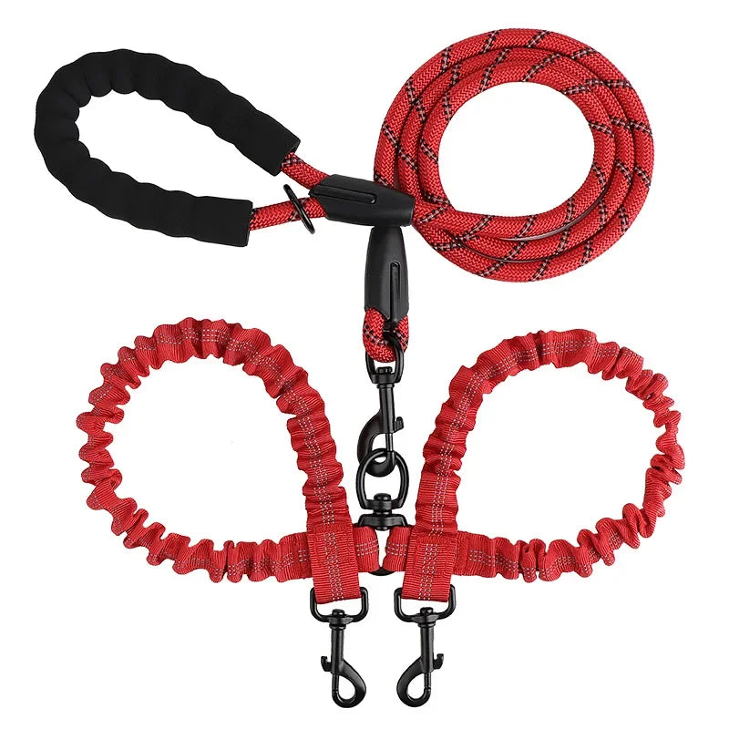 Double Dog Leash Coupler with Elastic Rope for Two Dogs