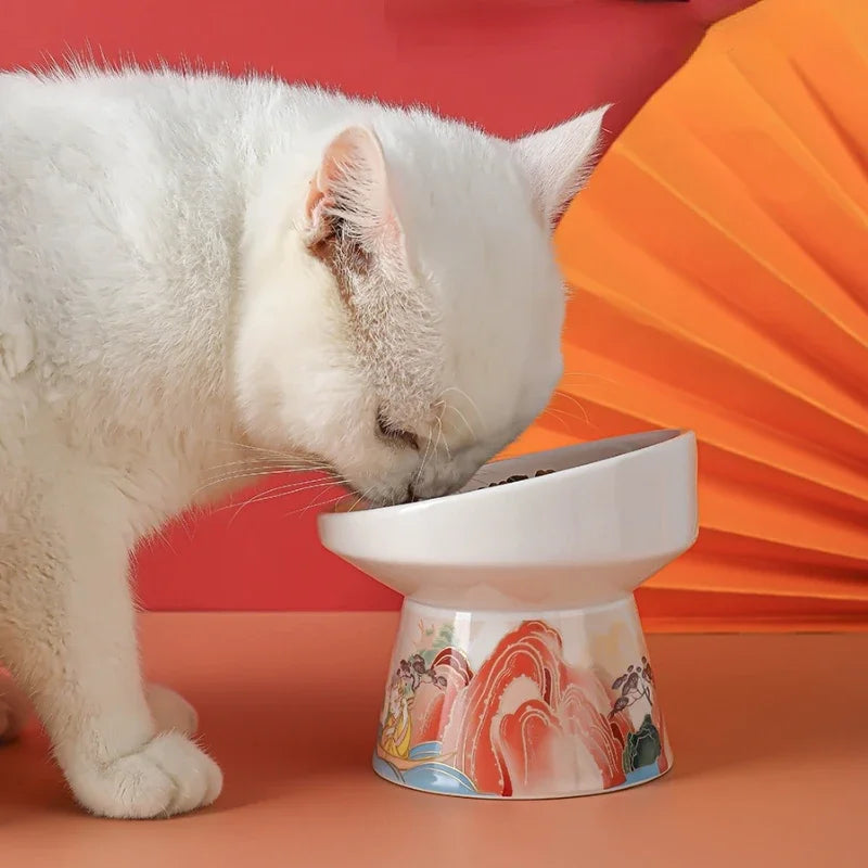 Raised Ceramic Pet Bowl with Mat for Cats & Dogs (2 Sizes)