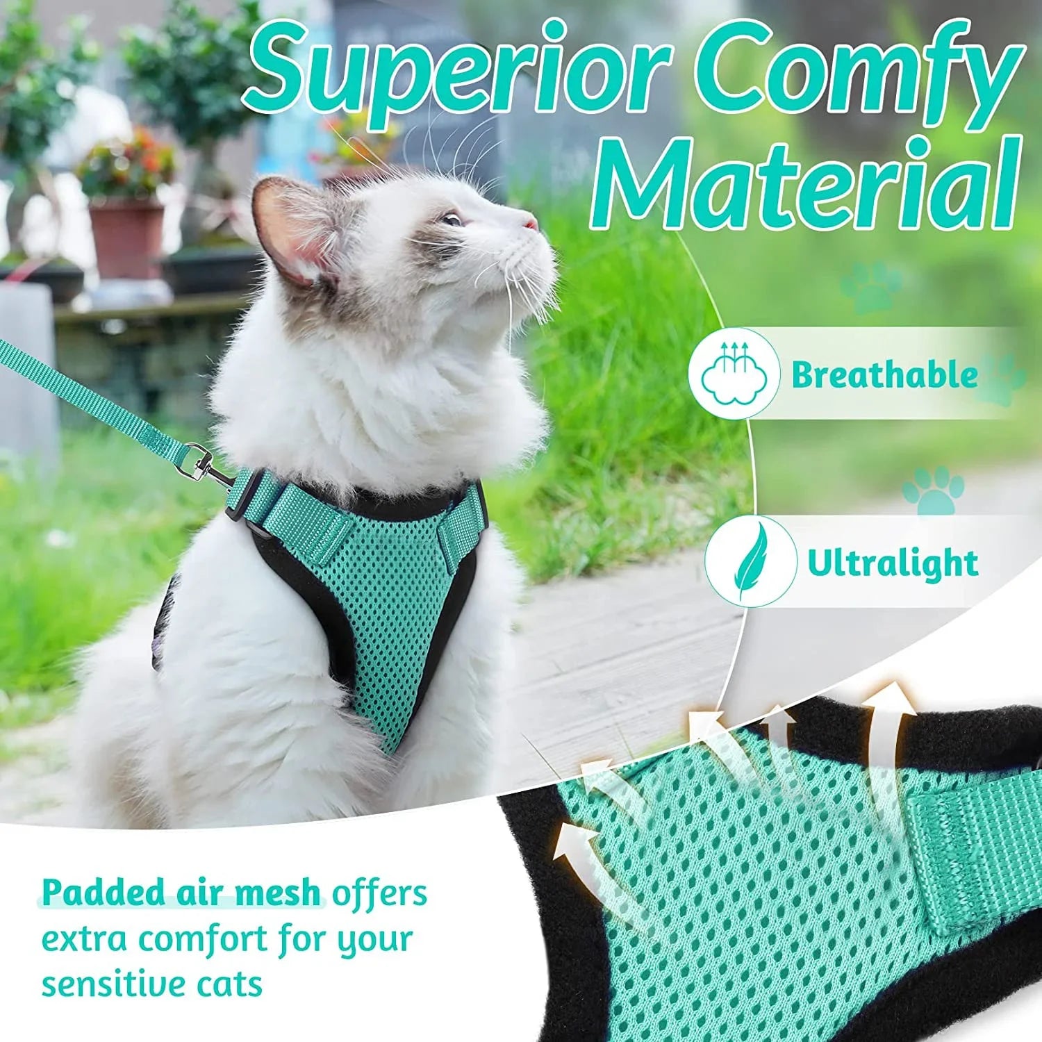 Escape-Proof Adjustable Cat Harness & Leash – Soft Vest for Walking