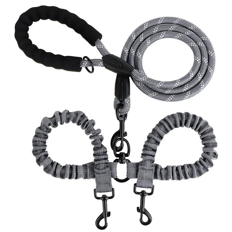 Double Dog Leash Coupler with Elastic Rope for Two Dogs
