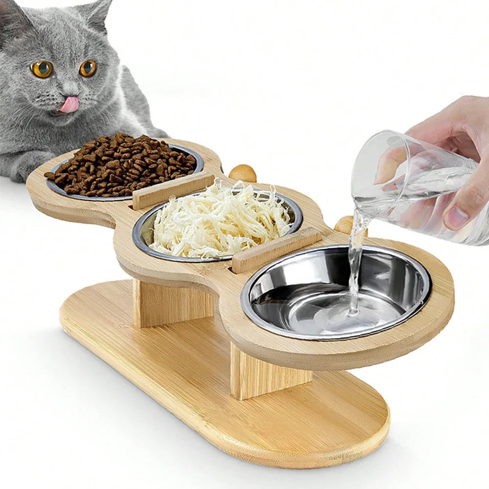 3-in-1 Raised Cat & Puppy Feeder with Stainless Steel Bowls