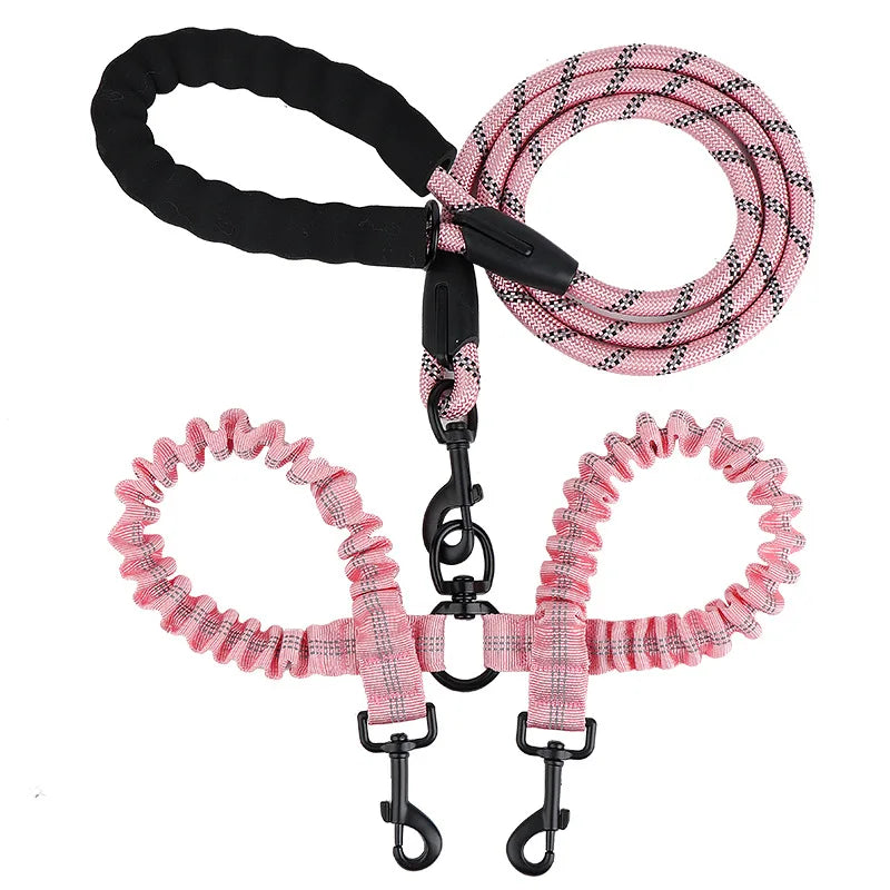 Double Dog Leash Coupler with Elastic Rope for Two Dogs