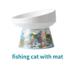 Raised Ceramic Pet Bowl with Mat for Cats & Dogs (2 Sizes)