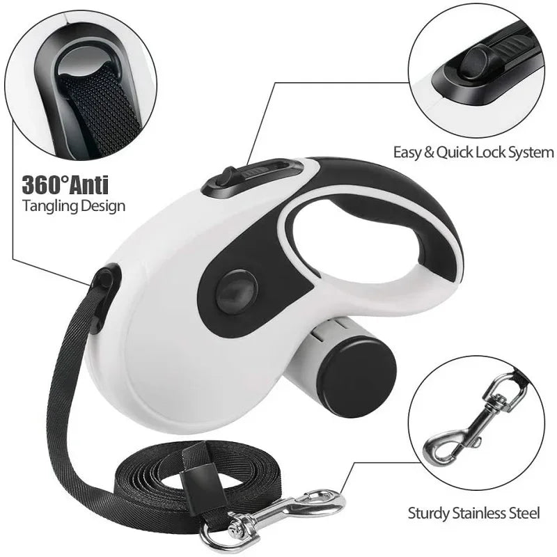 Retractable Dog & Cat Leash with Poop Bag Dispenser