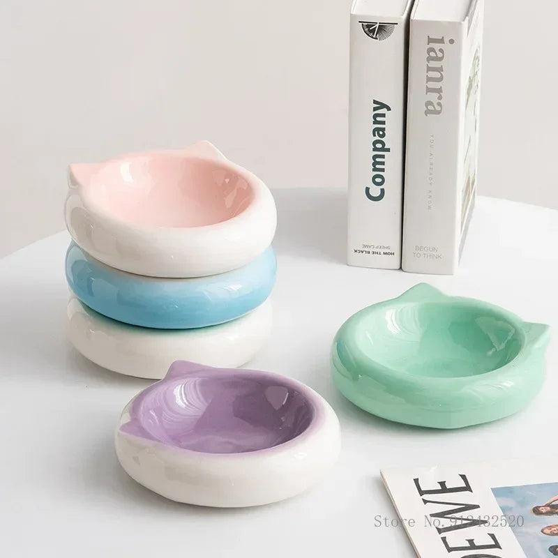 Cat Ear Ceramic Food & Water Bowl – Flat Bottom, Anti-Tip