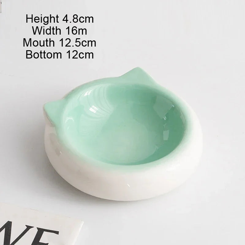 Cat Ear Ceramic Food & Water Bowl – Flat Bottom, Anti-Tip