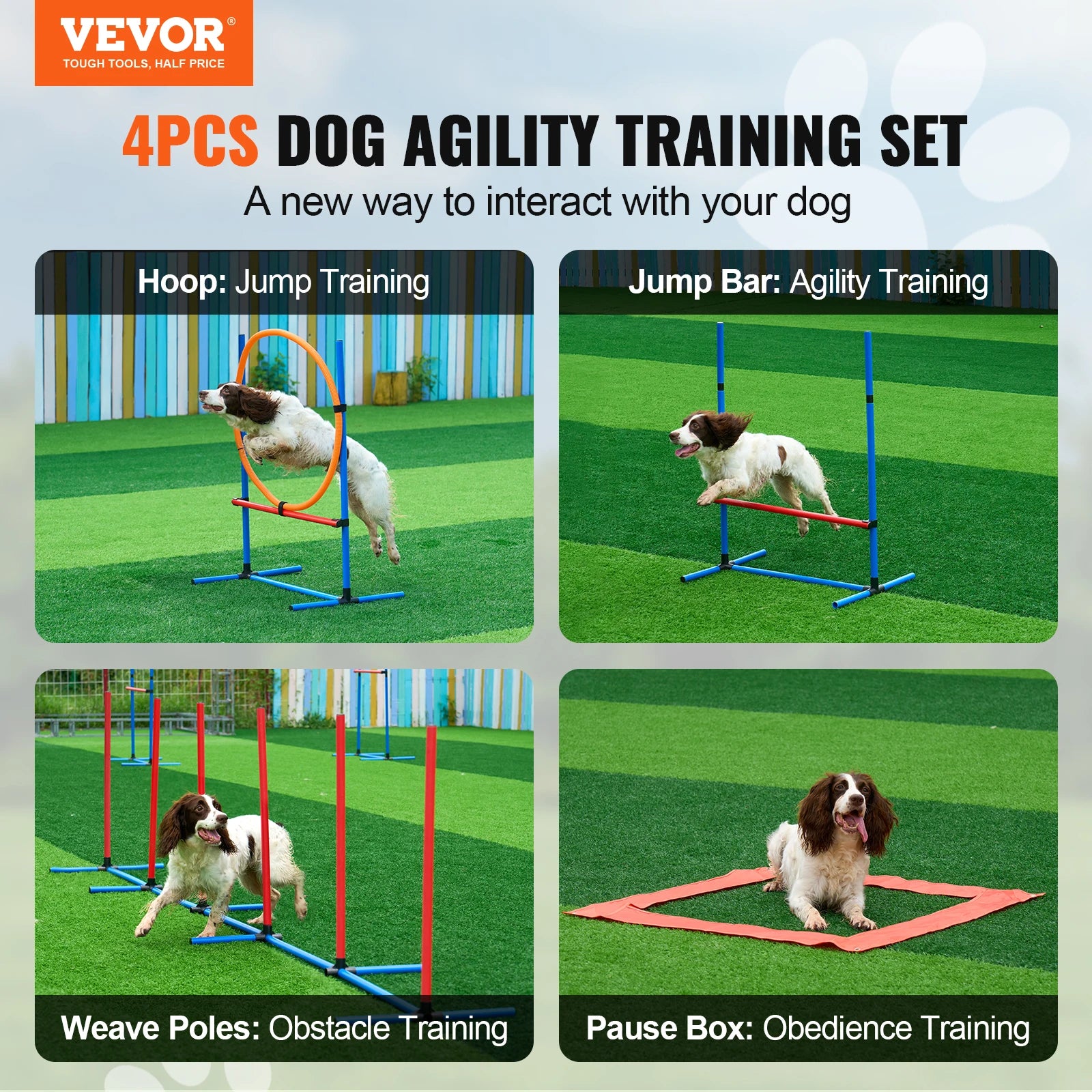 Dog Agility Training Set – 4-Piece Adjustable Hurdles & Poles Kit