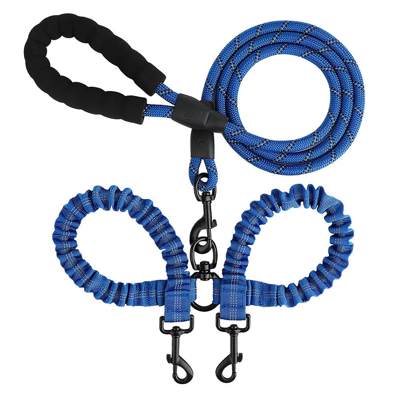 Double Dog Leash Coupler with Elastic Rope for Two Dogs