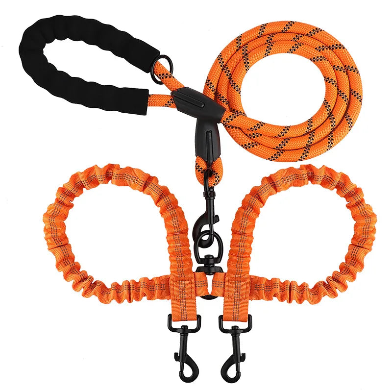 Double Dog Leash Coupler with Elastic Rope for Two Dogs