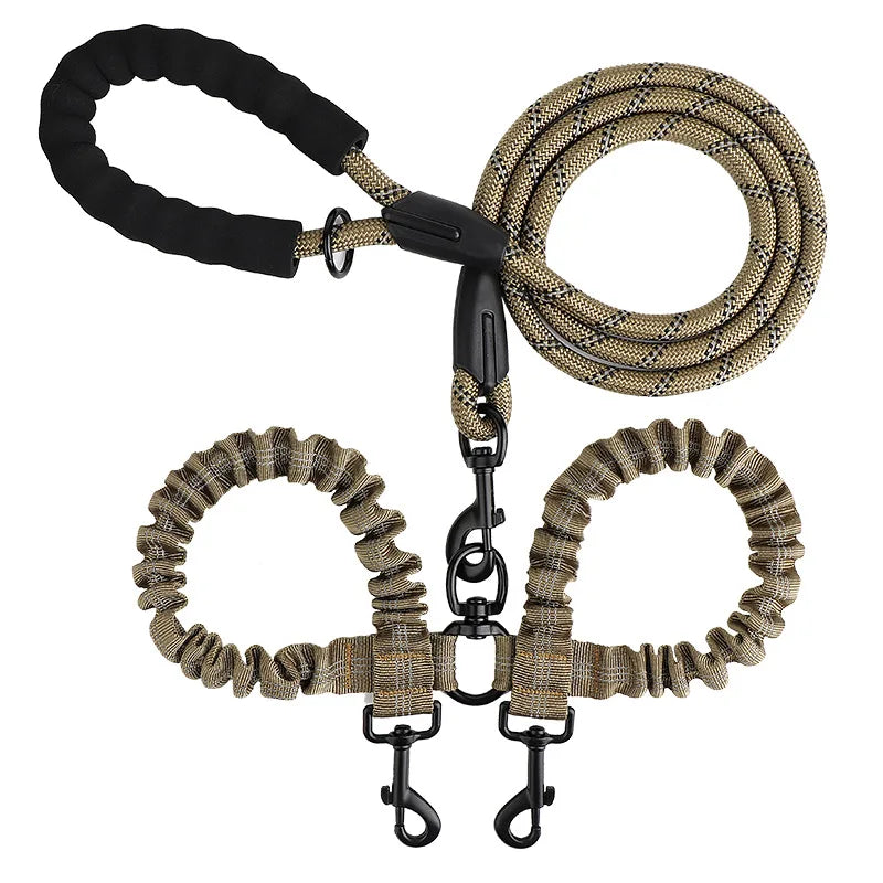 Double Dog Leash Coupler with Elastic Rope for Two Dogs