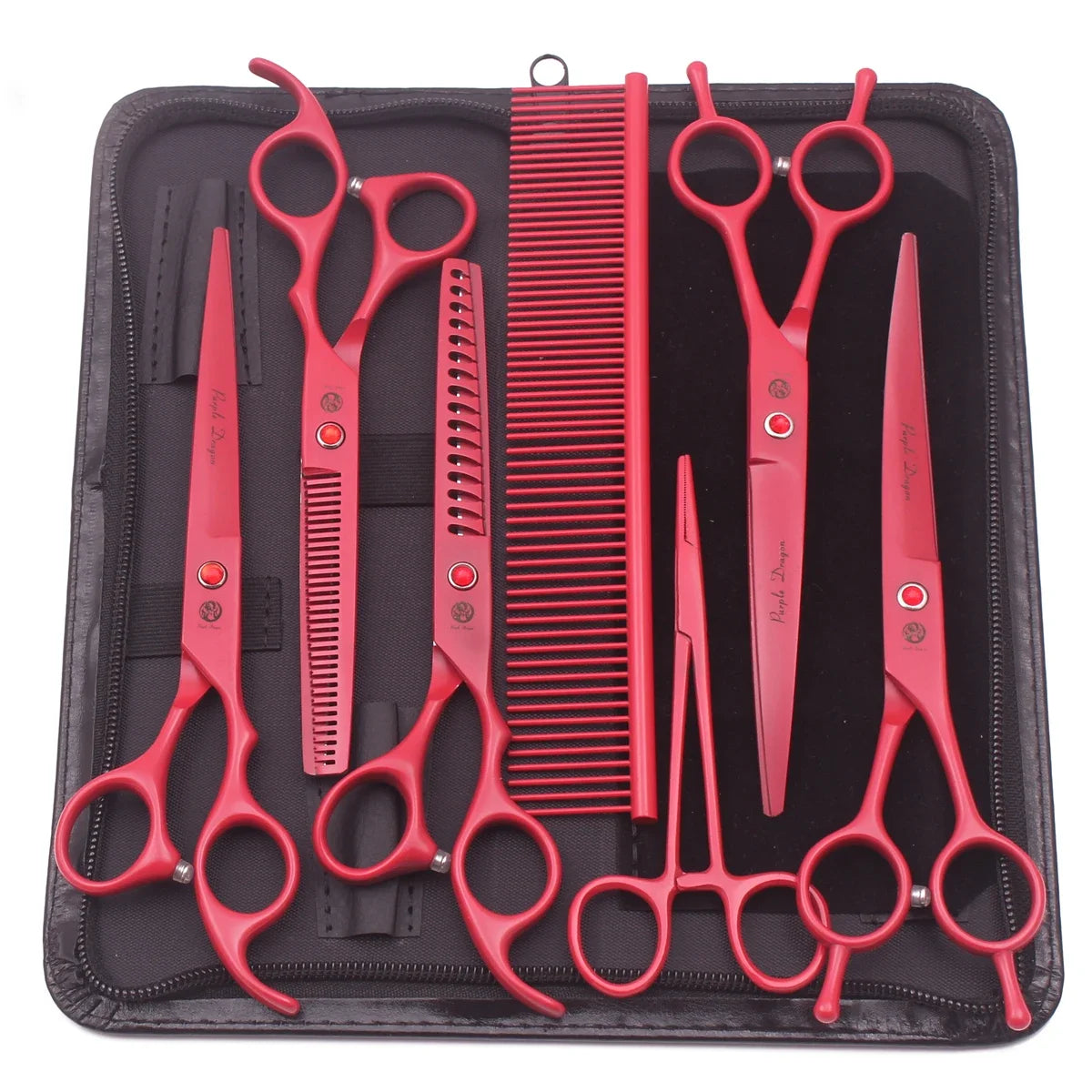 Purple Dragon 7" & 6.5" Pet Grooming Scissors Kit – Curved, Thinning & Straight