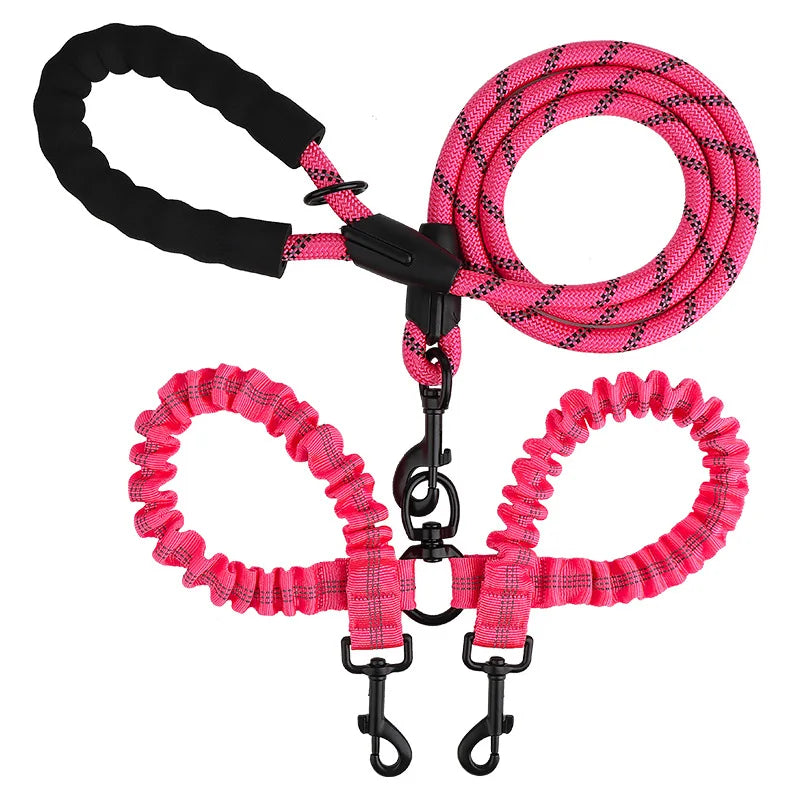 Double Dog Leash Coupler with Elastic Rope for Two Dogs