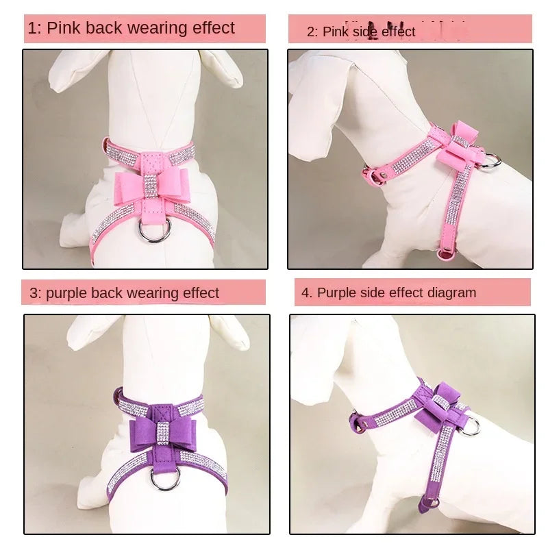 Rhinestone Bow Pet Chest Harness – Small Dog & Cat Walking Leash